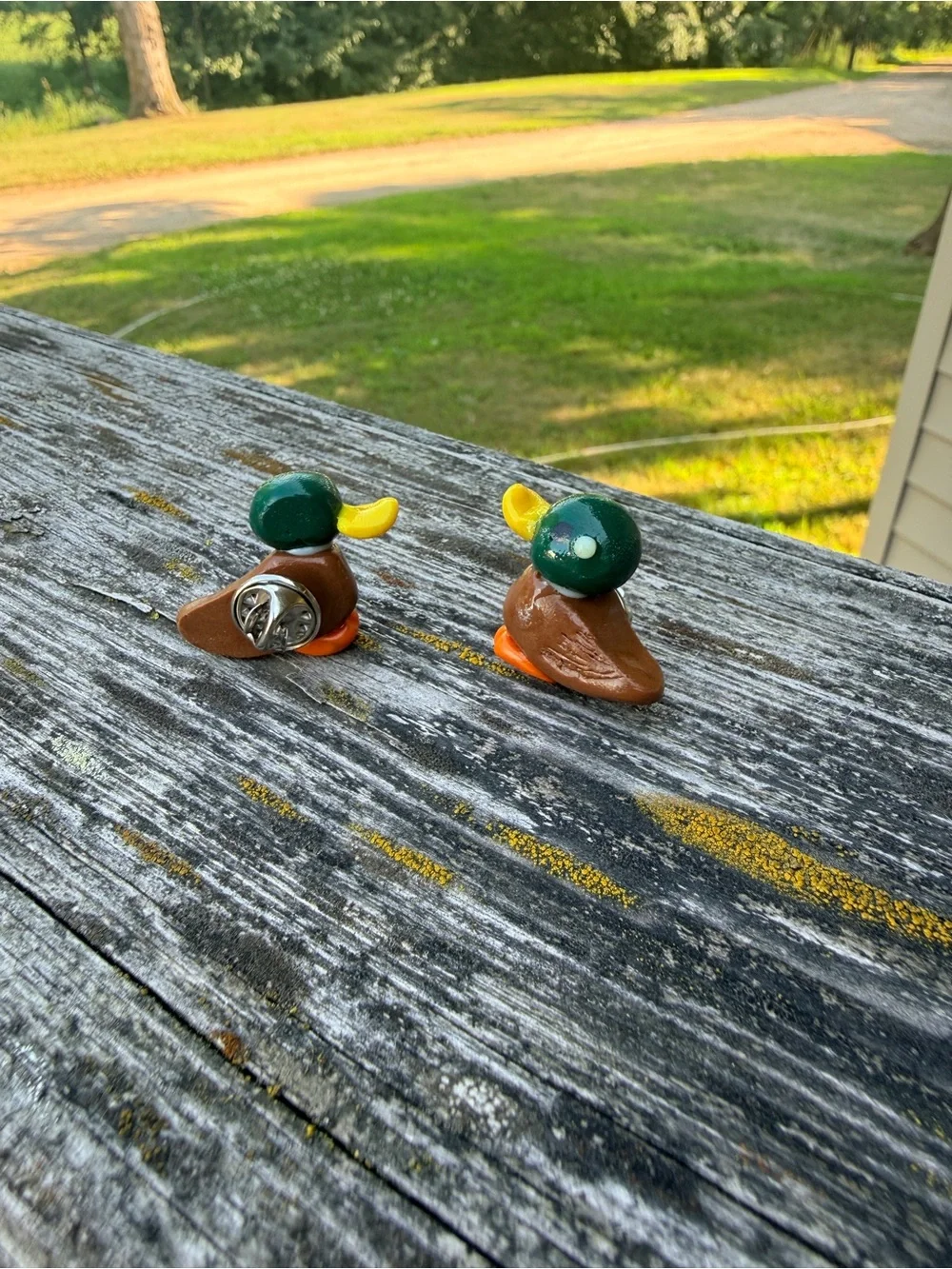Handmade Duck Brooch Pins in Brown, Green & Yellow